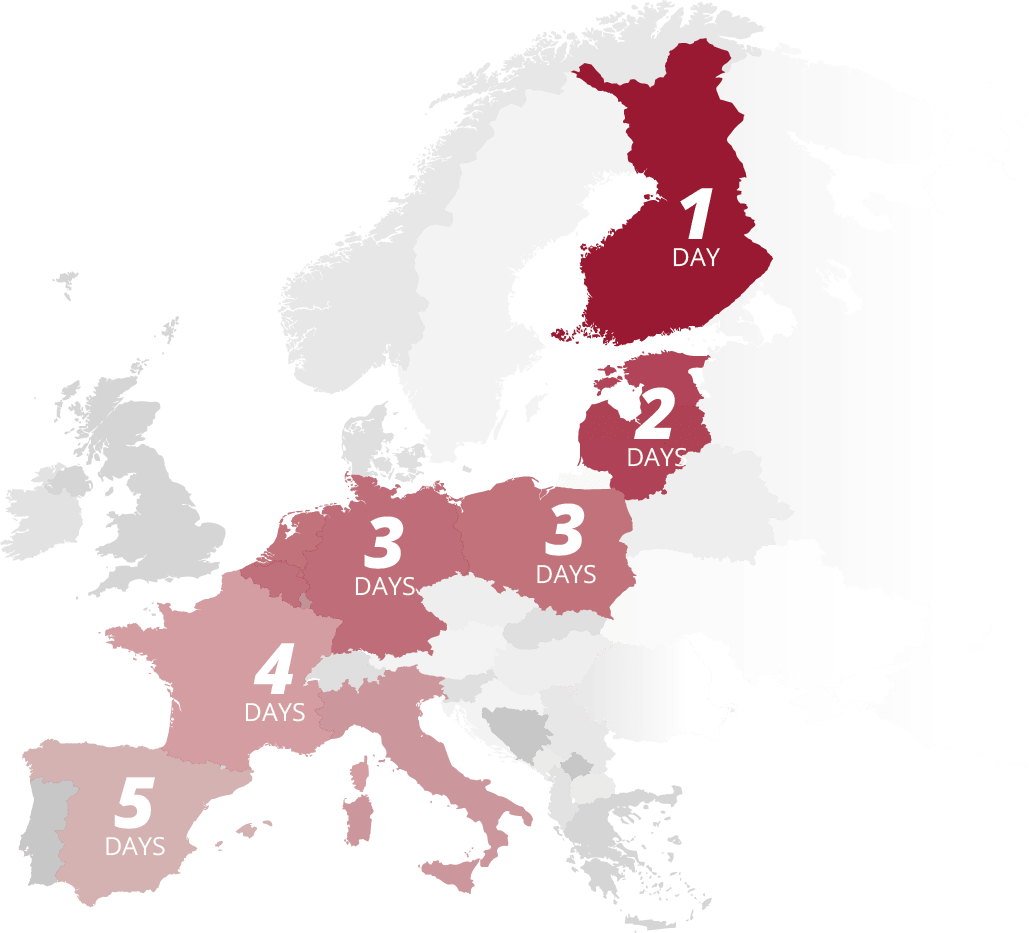 Peura-Trans delivery map across Europe